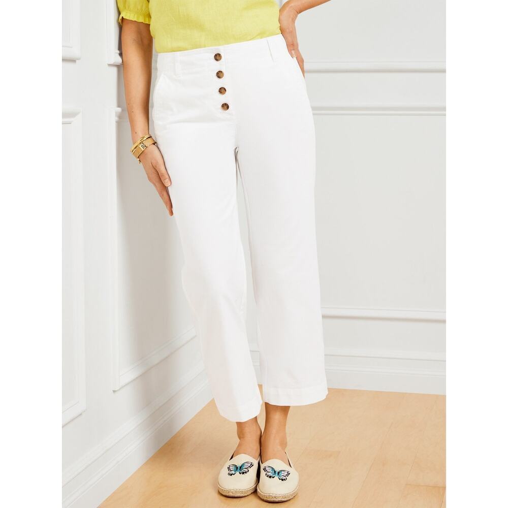 Talbots Size 10 Petite Stovepipe Wide Leg Cropped Pants White Cotton Blend